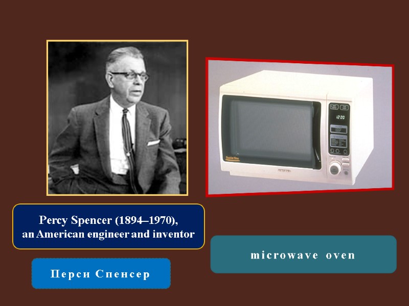 Percy Spencer (1894–1970),  an American engineer and inventor  Перси Спенсер microwave oven